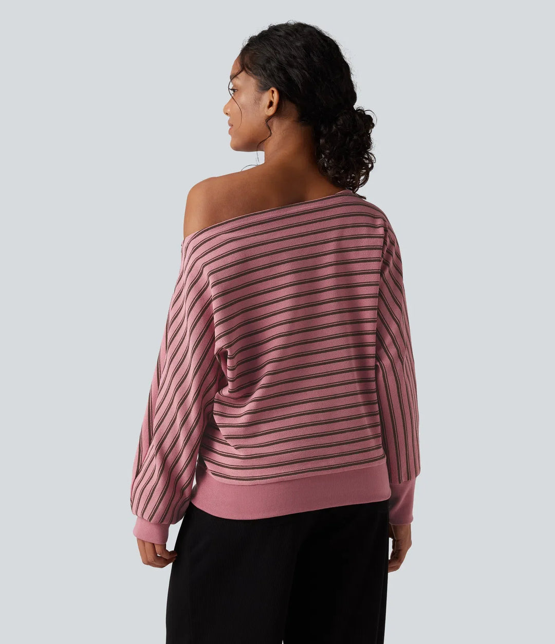 Bara axlar långärmad ränder avslappnad vardaglig sweatshirt