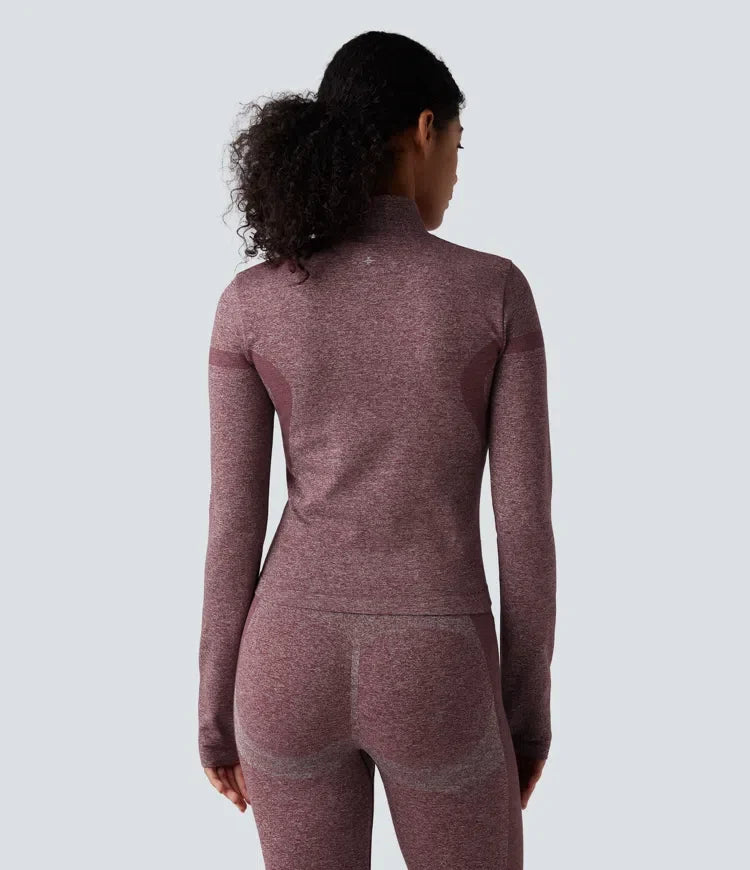 OneForm sömlös flow ståkrage dragkedja långärmad tumhål yoga värmande jacka