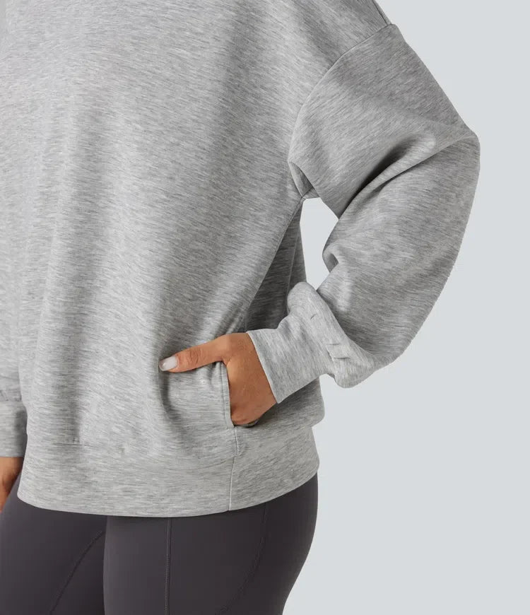 Rund hals långärmad avslappnad vardaglig sweatshirt med fickor