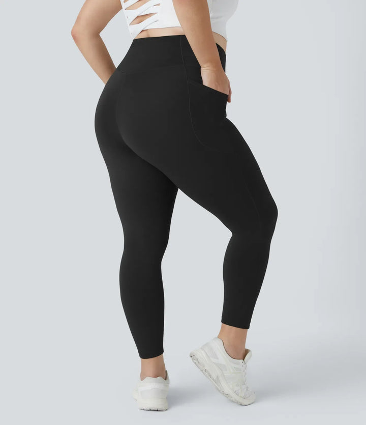 SoftlyZero med hög midja, omlottmidja och ficka enfärgad plusstorlek fullängd leggings