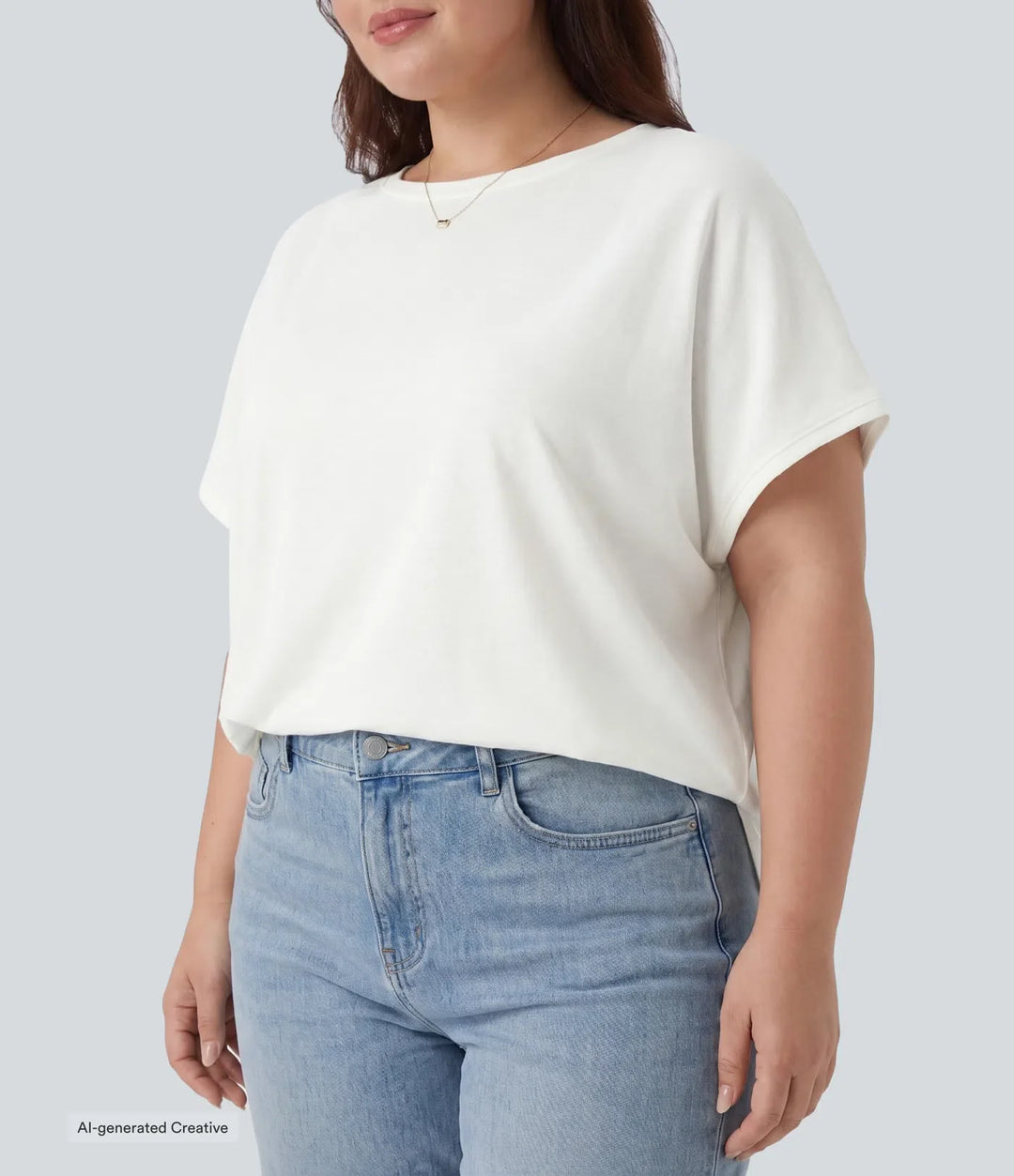 Plusstorlek rund halsringning fladdermus ärm avslappnad T-shirt för vardag