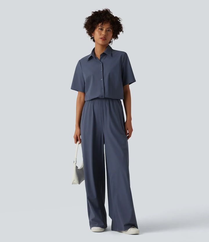 Kortärmad arbetsjumpsuit med fickor-easy Peezy edition