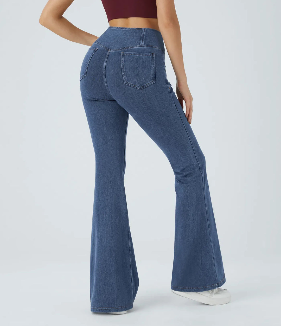 Lyckera Flex högmidjad crossover ficka tvättad vardagsjeans