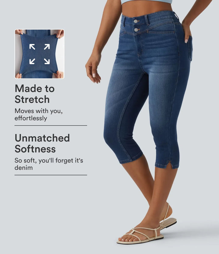 Halara Flex med hög midja slits capri för vardag smal jeans med fickor