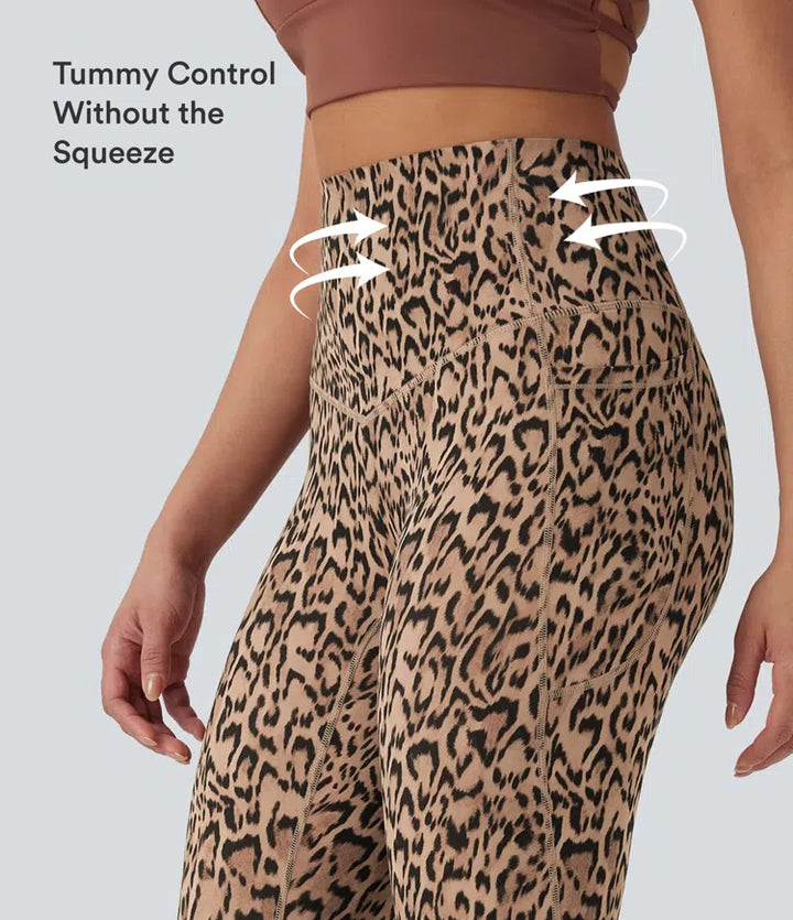Halara UltraSculpt leopardmönstrad med hög midja och magkontroll yogaleggings med fickor