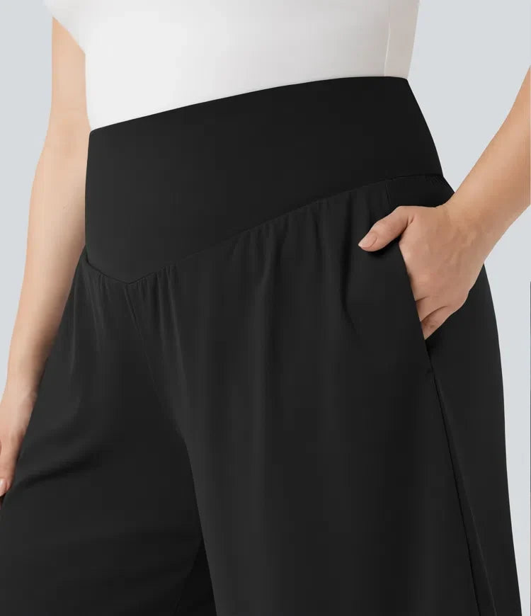 Plusstorlek SoftlyZero Airy med hög midja InstantCool yoga bermudashorts med fickor