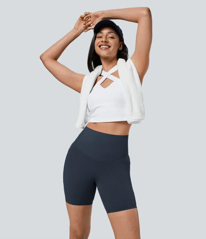 Lyckera UltraSculpt högmidjad magkontroll ficka formande träning bikershorts 7&
