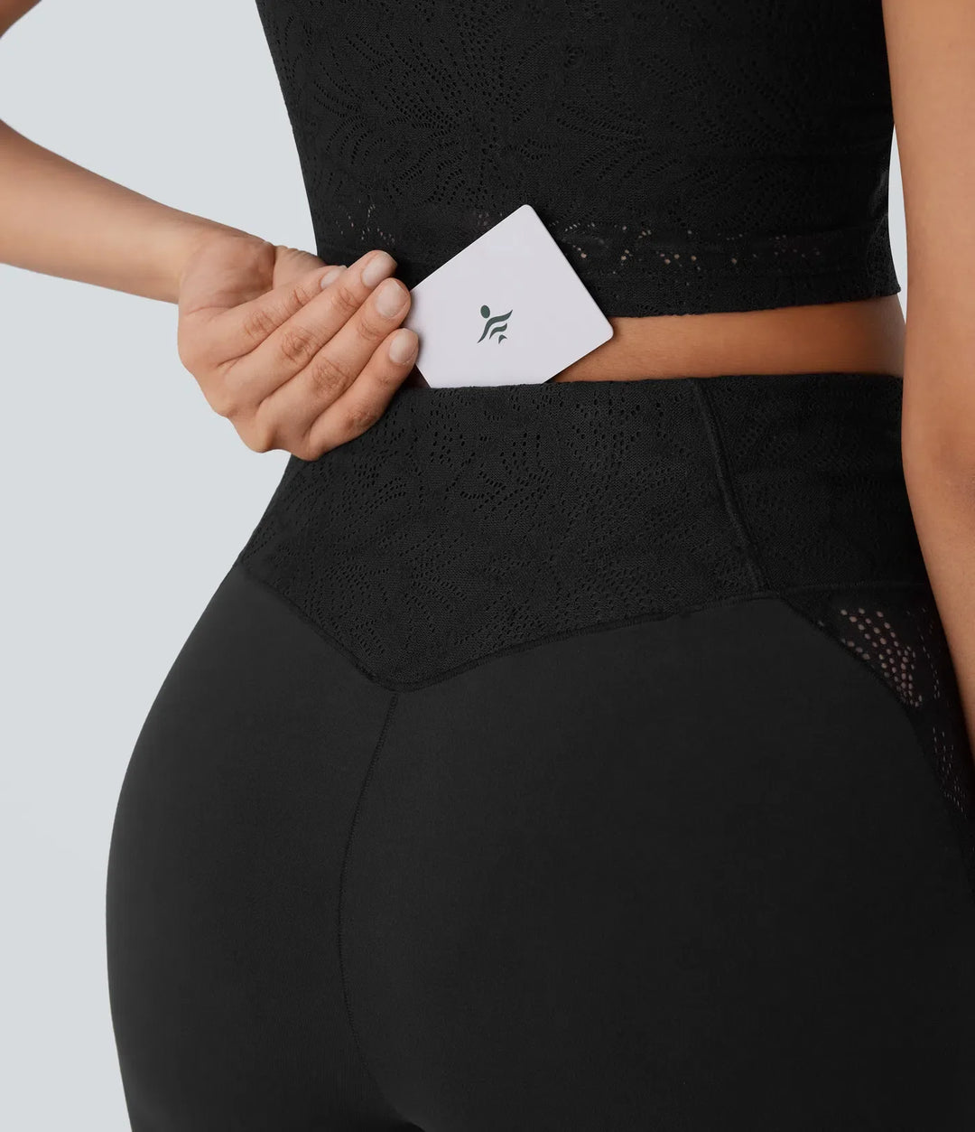 SoftlyZero högmidjad crossover ficka kontrastspets utsvängd yogaleggings