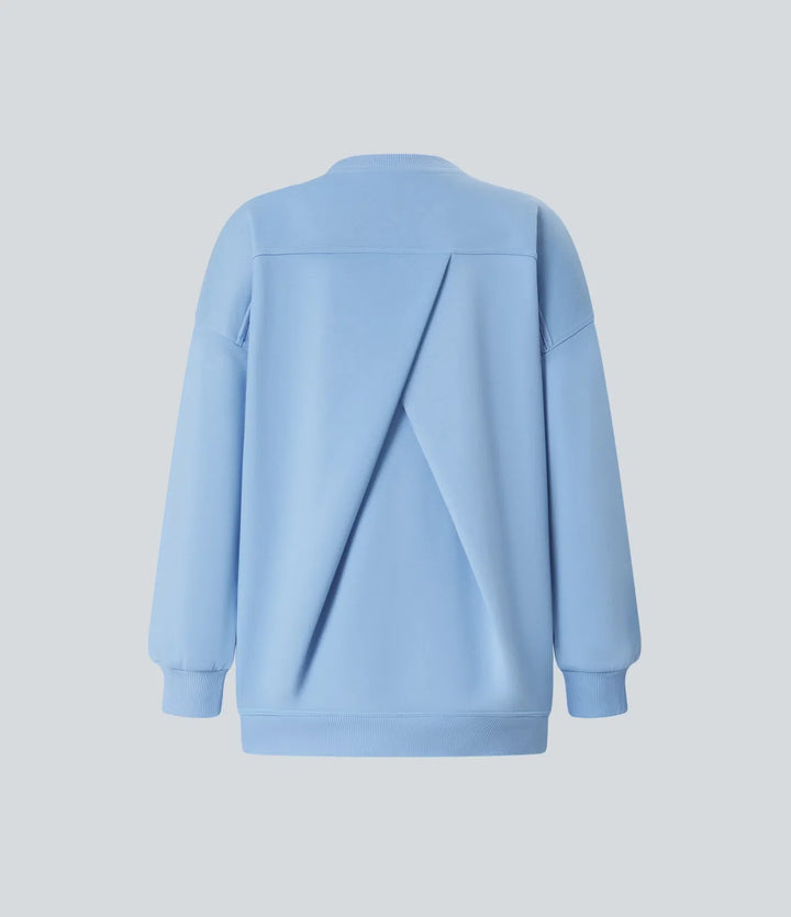 Rund halsringning långärmad ficka oversize fleece vardaglig collegetröja