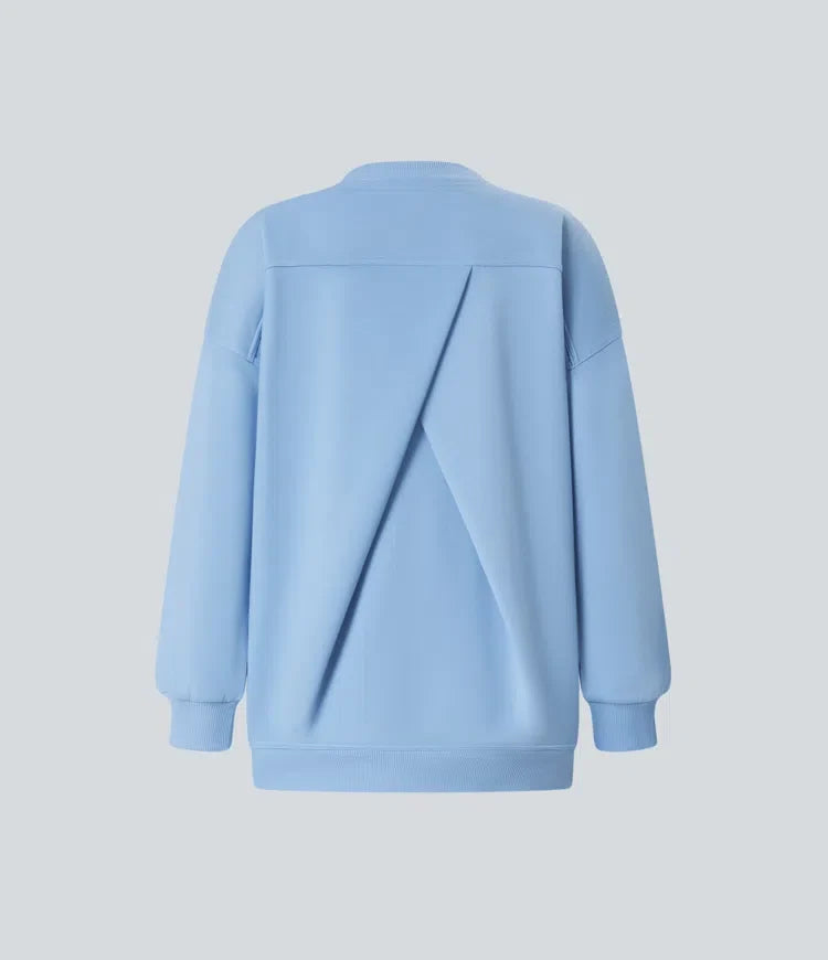 Rund halsringning långärmad ficka oversize fleece vardaglig collegetröja