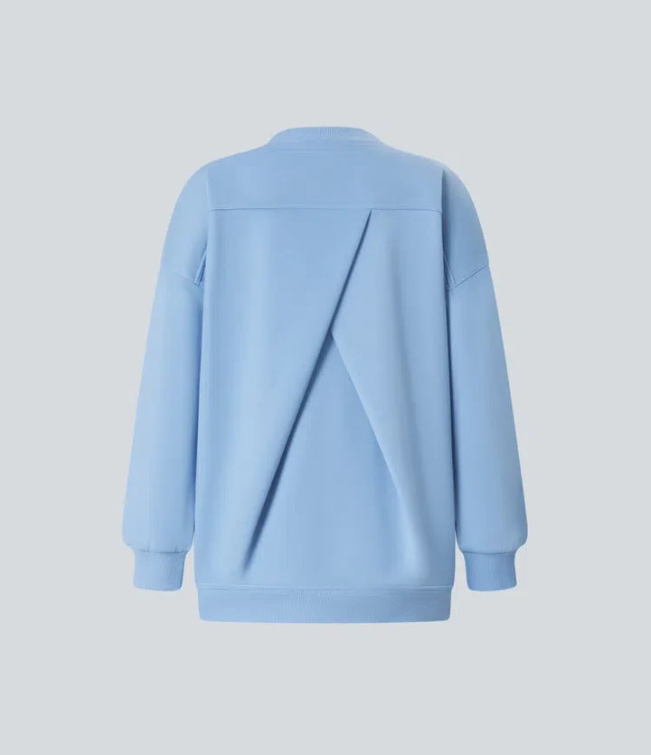 Rund hals långärmad ficka oversized fleece vardaglig sweatshirt