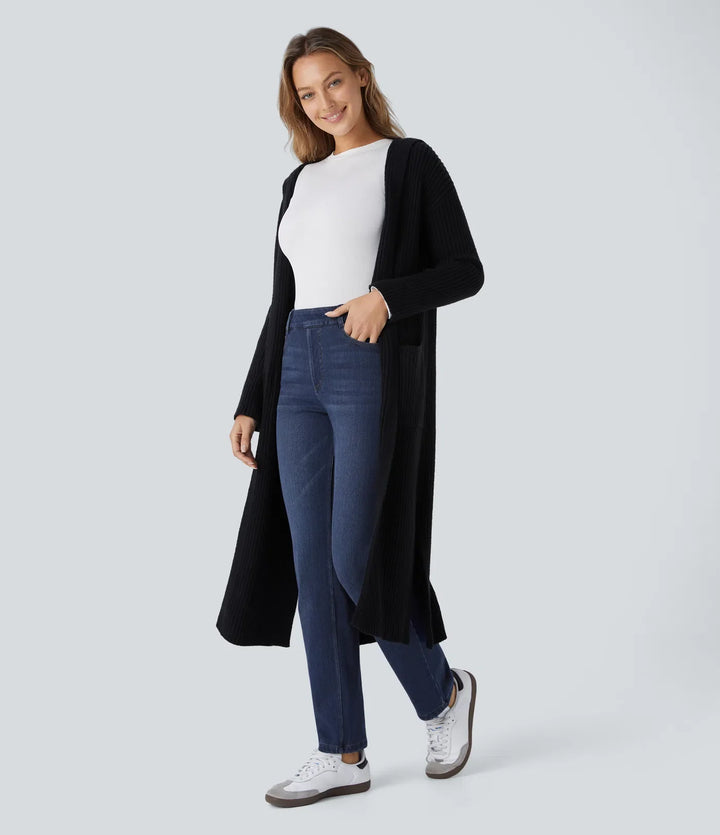 Lyckera Flex denim Heat högmidjad fickor raka ben tvättad vardagsjeans