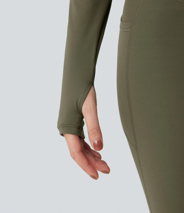 SoftlyZero mjuk plysch ståkrage långärmad tumhål crossover rygg yoga Jackets