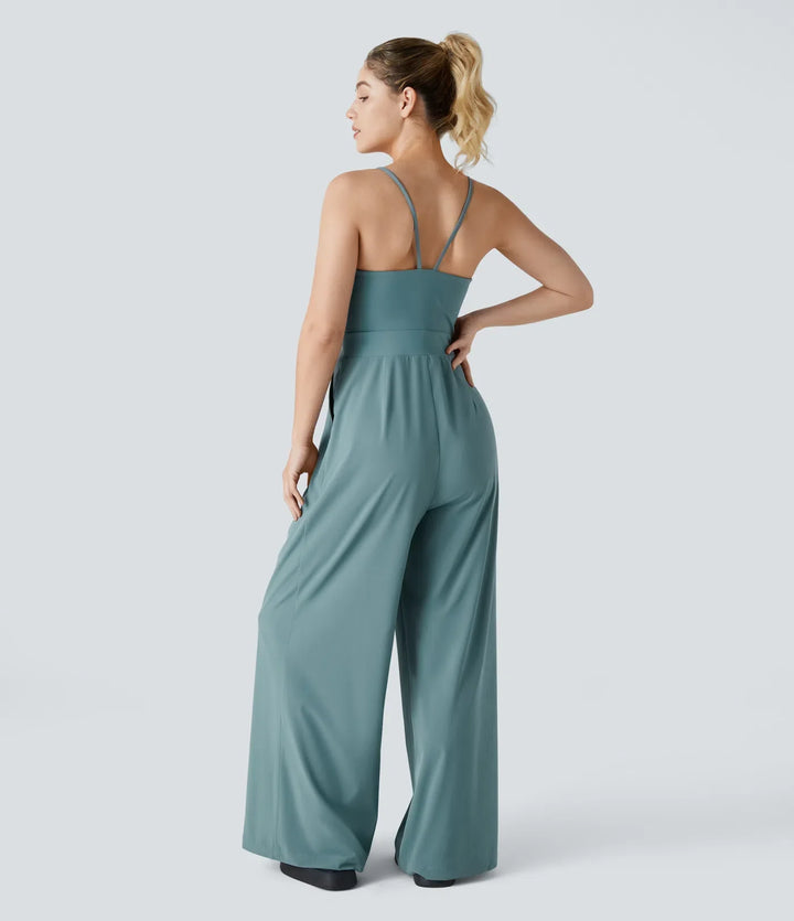 Breezeful rygglös sida dold dragkedja ficka vida ben snabbtorkande resort slip jumpsuit