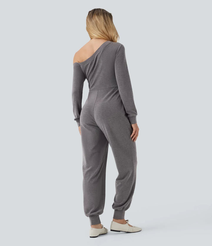 Bara axlar långärmad knyt vardaglig jumpsuit med fickor