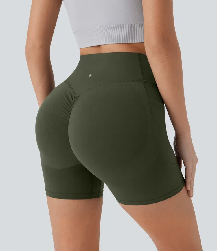 Halara UltraSculpt med hög midja scrunch-effekt rumplyftande magkontroll ficka formande träning cykelshorts 5&