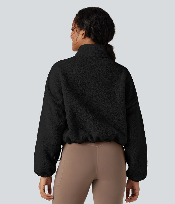 Hög hals långärmad dragkedja fleece träningsjacka med fickor