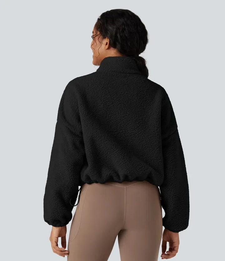 Hög hals långärmad dragkedja fleece träningsjacka med fickor