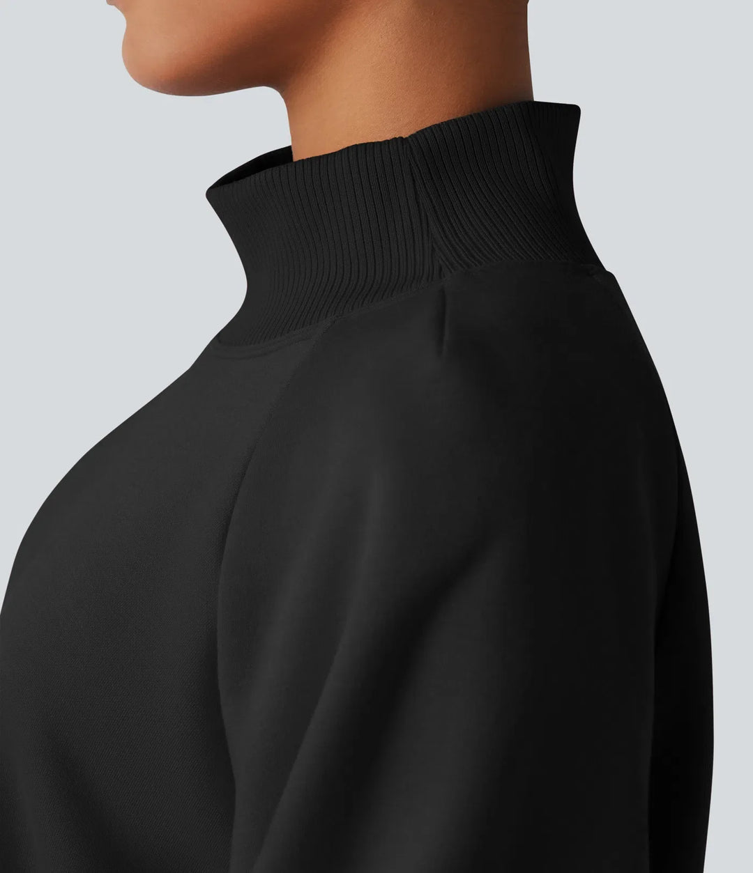 Halvpolo lång bishopärm fleece vardaglig sweatshirt