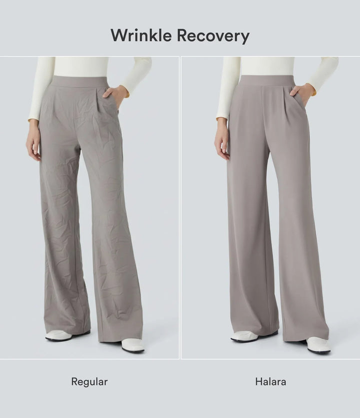 Lyckera Flex högmidjad kropp skulptera Waist-slimmande ficka vida ben mikro våffelstruktur arbetsbyxor