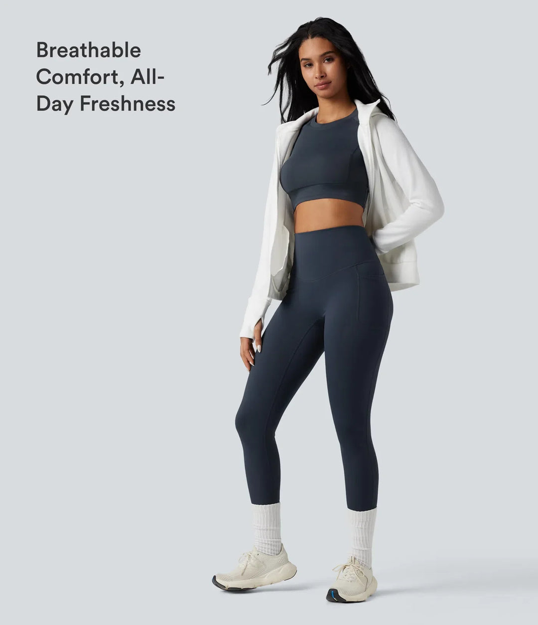 Halara Ultrasculpt Heat med hög midja och magkontroll omlott bak fleece löparleggings med fickor