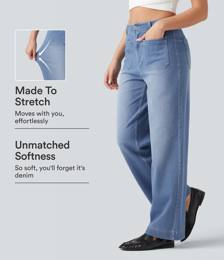 Halara Flex med hög midja raka ben vardagsjeans med fickor