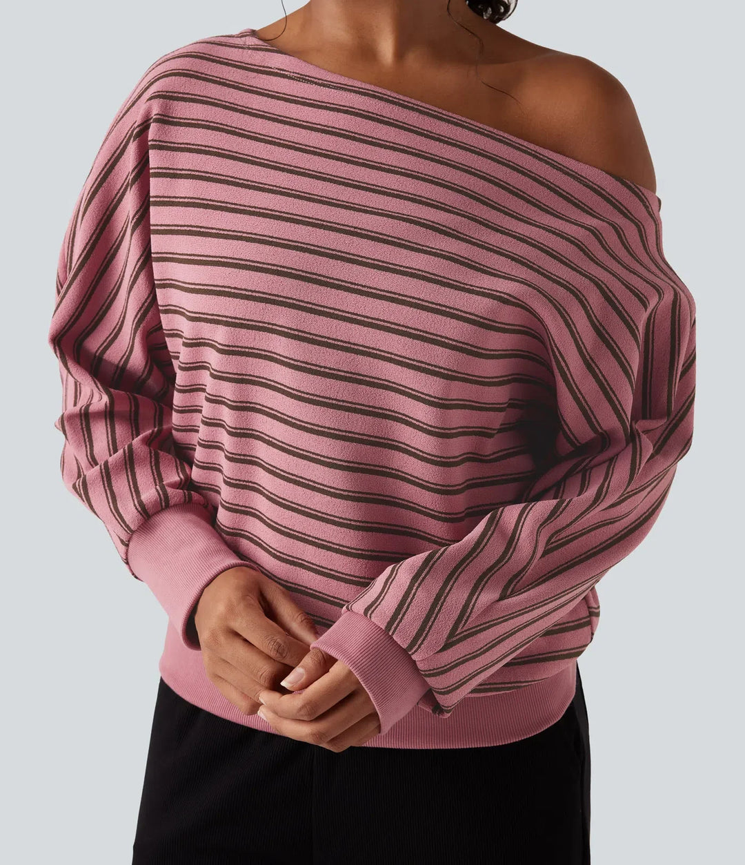 Bara axlar långärmad ränder avslappnad vardaglig sweatshirt