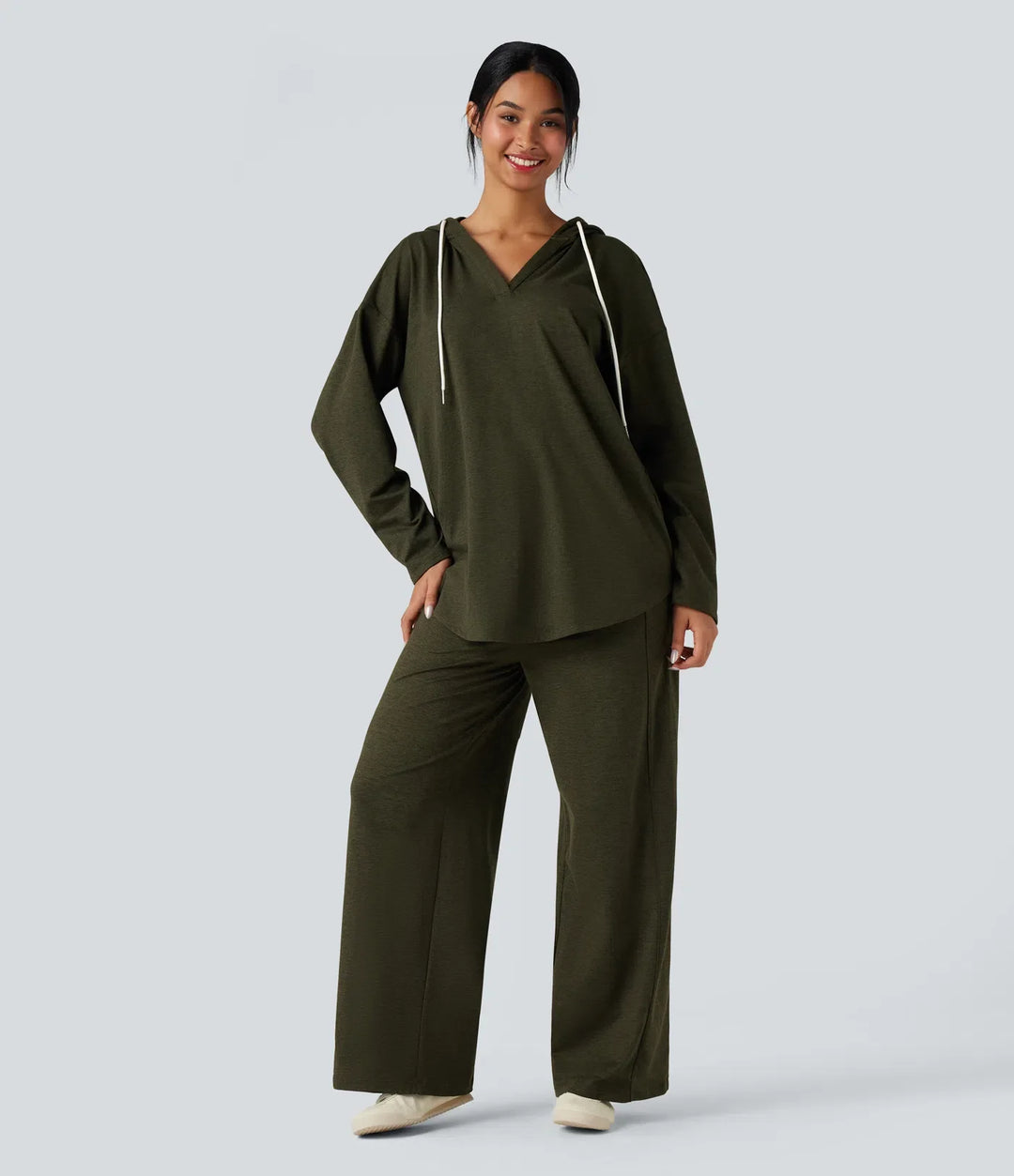 Med huva rundad fåll oversized snabbtorkande vardaglig melerad sweatshirt-UPF40+