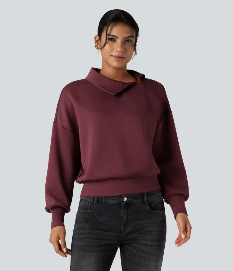 SpacerTek trattkrage halv dragkedja oversized vardaglig sweatshirt