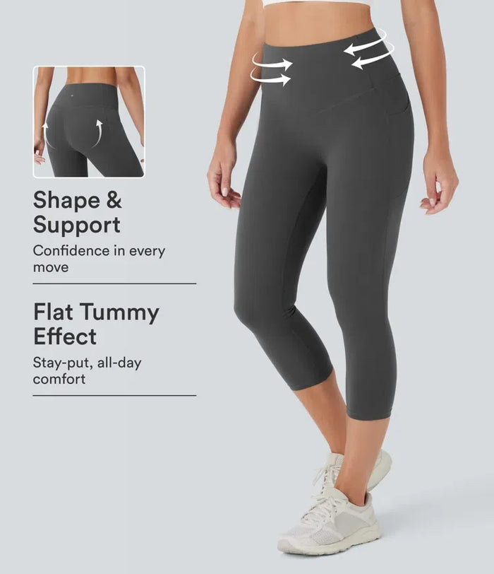 Halara UltraSculpt med hög midja rumplyftande magkontroll ficka formande capri träningsleggings