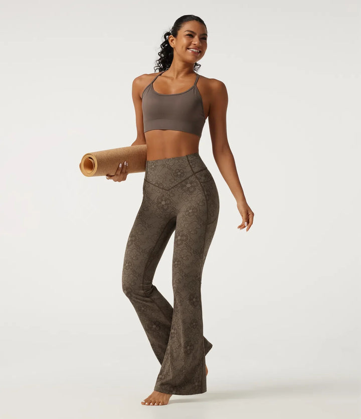 Lyckera UltraSculpt högmidjad magkontroll rumplyftande kontrastspets utsvängd yogaleggings med fickor