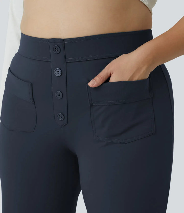 DayStretch med hög midja och fickor raka ben vardagsbyxor i plusstorlek