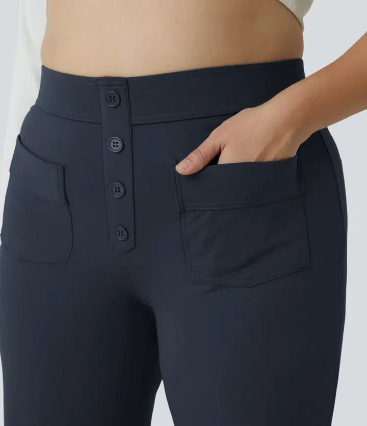 DayStretch med hög midja och fickor raka ben vardagsbyxor i plusstorlek