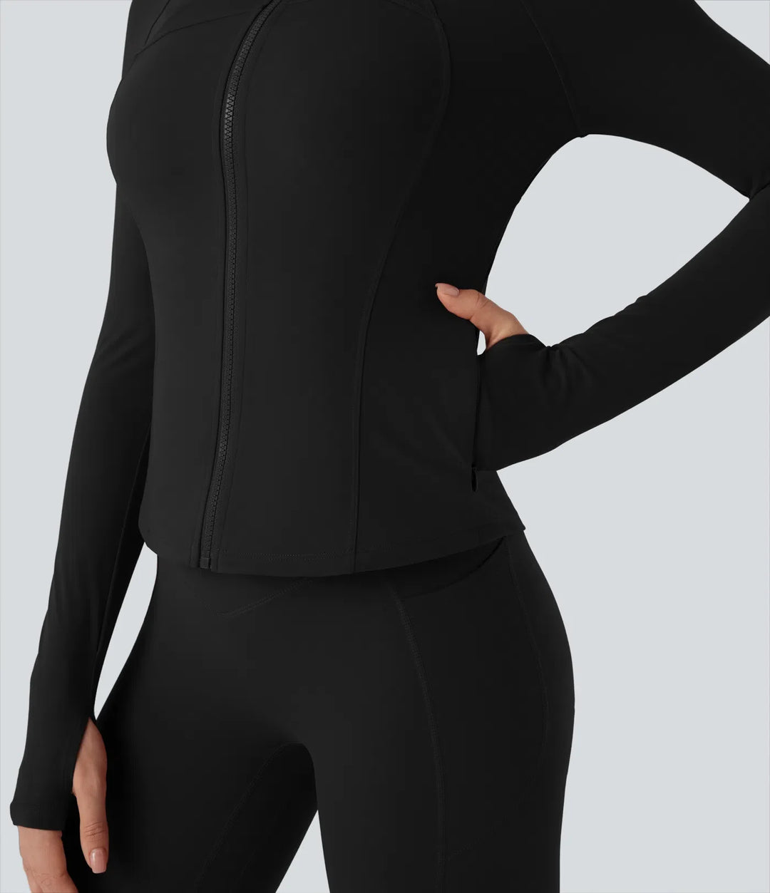 Lyckera UltraSculpt ståkrage långärmad tumhål yoga kurvig jacka med fickor
