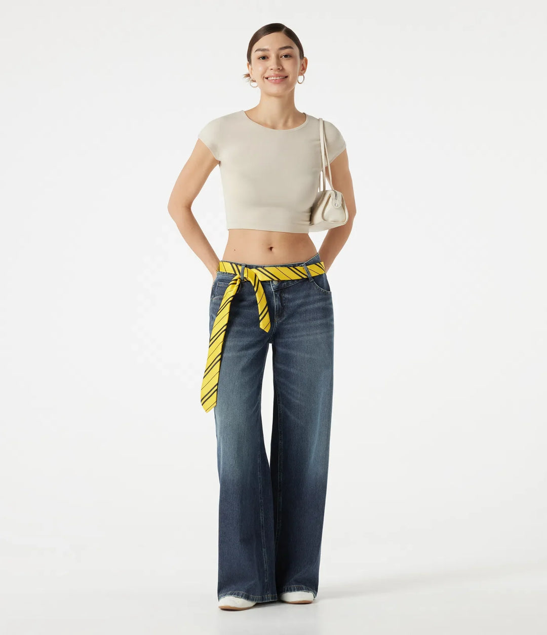 Lyckera Flex asymmetrisk låg midja baggy tvättad vardagsjeans med fickor