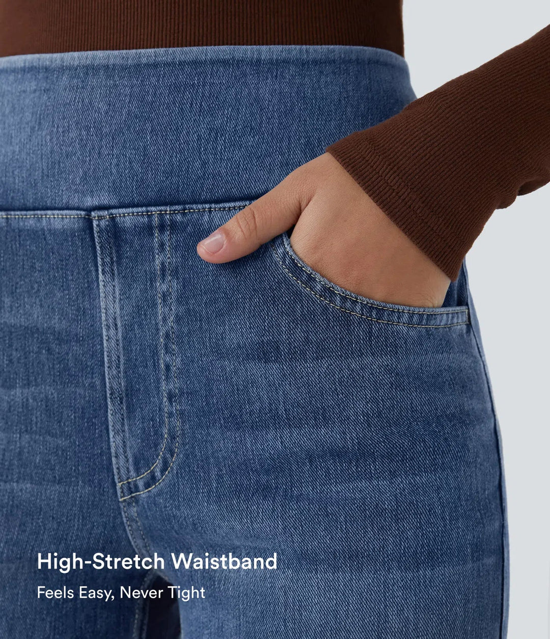 Halara Flex med hög midja och fickor tvättad för vardag bootcut jeans