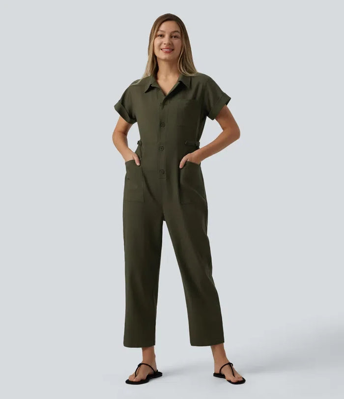 Kortärmad vardaglig jumpsuit med fickor