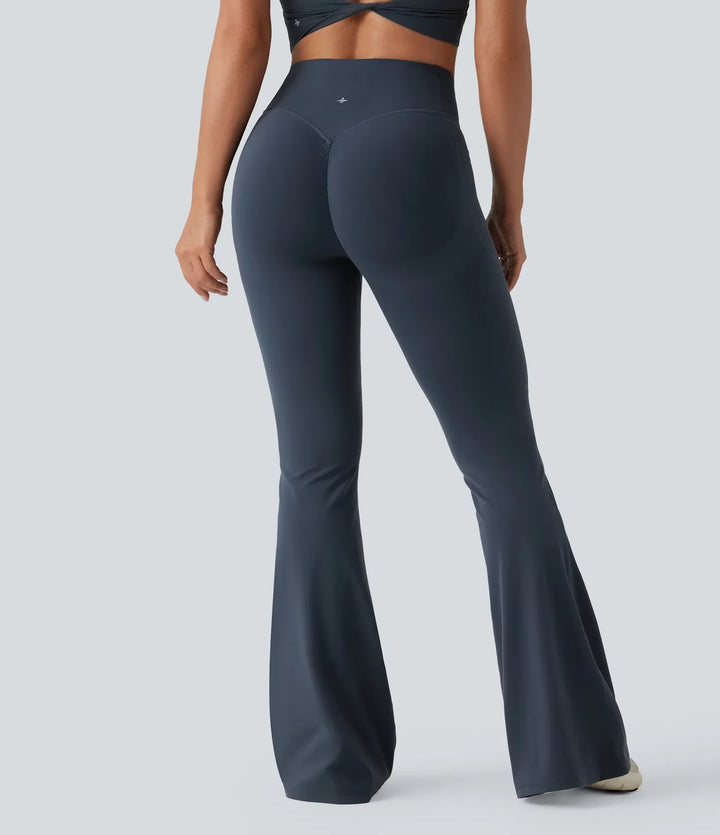 Lyckera UltraSculpt högmidjad scrunch med rumplyft magkontroll formande yoga utsvängd leggings med fickor