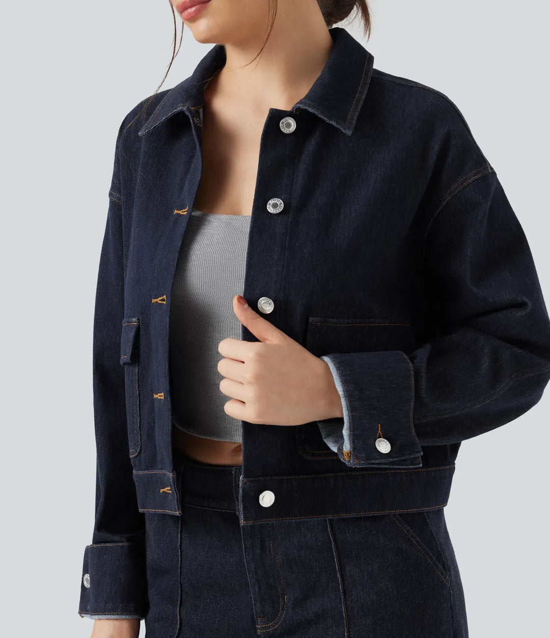 Lyckera Flex krage långärmad denim vardaglig jacka