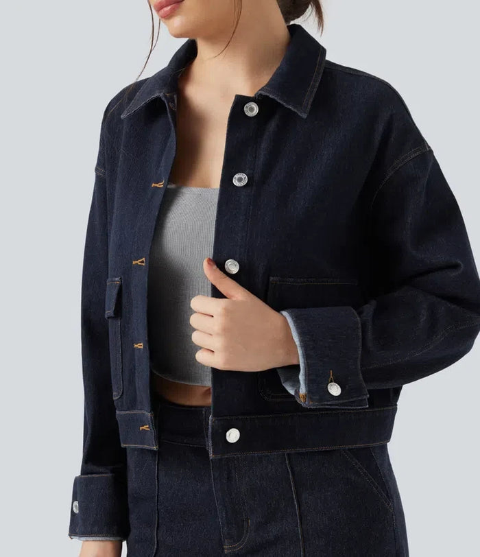 Lyckera Flex krage långärmad denim vardaglig jacka
