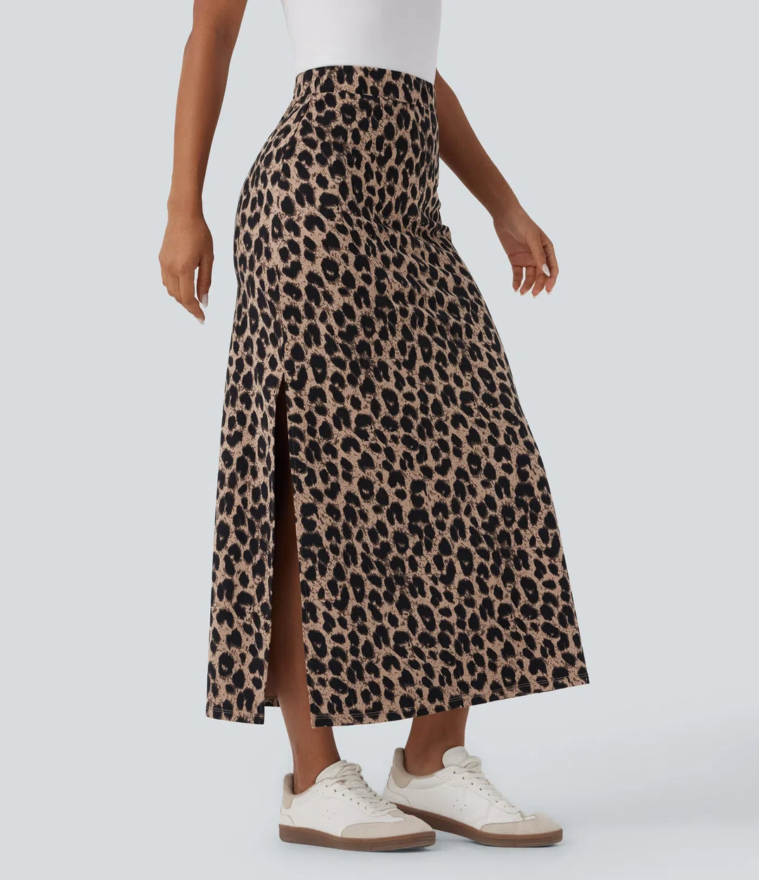 Halara UltraSculpt leopardmönstrad med hög midja slits maxi vardagskjol