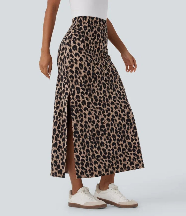 Halara UltraSculpt leopardmönstrad med hög midja slits maxi vardagskjol