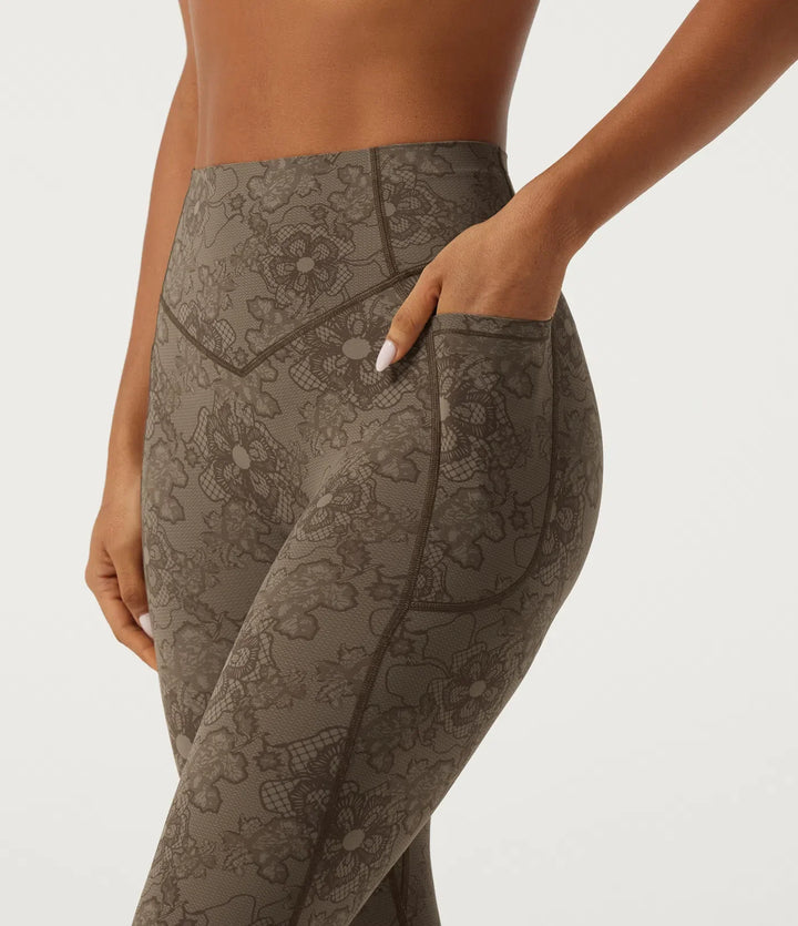 Halara UltraSculpt med hög midja och magkontroll rumplyftande kontrastspets utsvängd yogaleggings med fickor