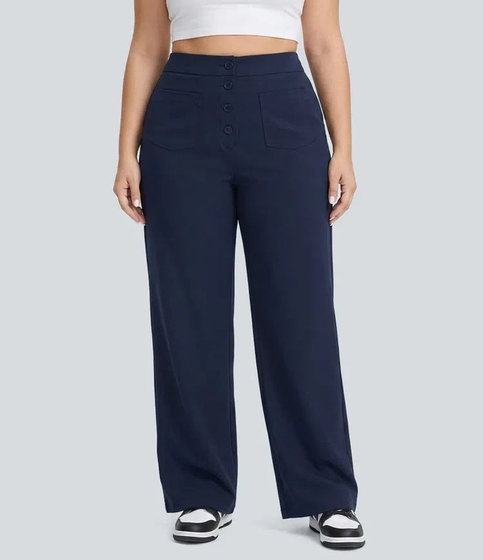 DayStretch med hög midja och fickor raka ben vardagsbyxor i plusstorlek
