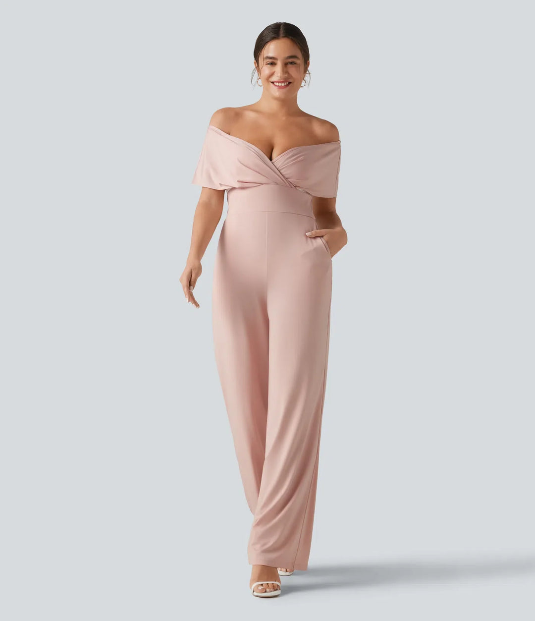 Bara axlar inbyggd BH kortärmad vardaglig jumpsuit med fickor