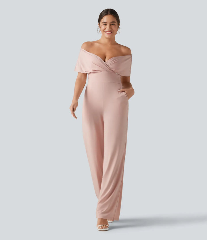 Bara axlar inbyggd BH kortärmad vardaglig jumpsuit med fickor