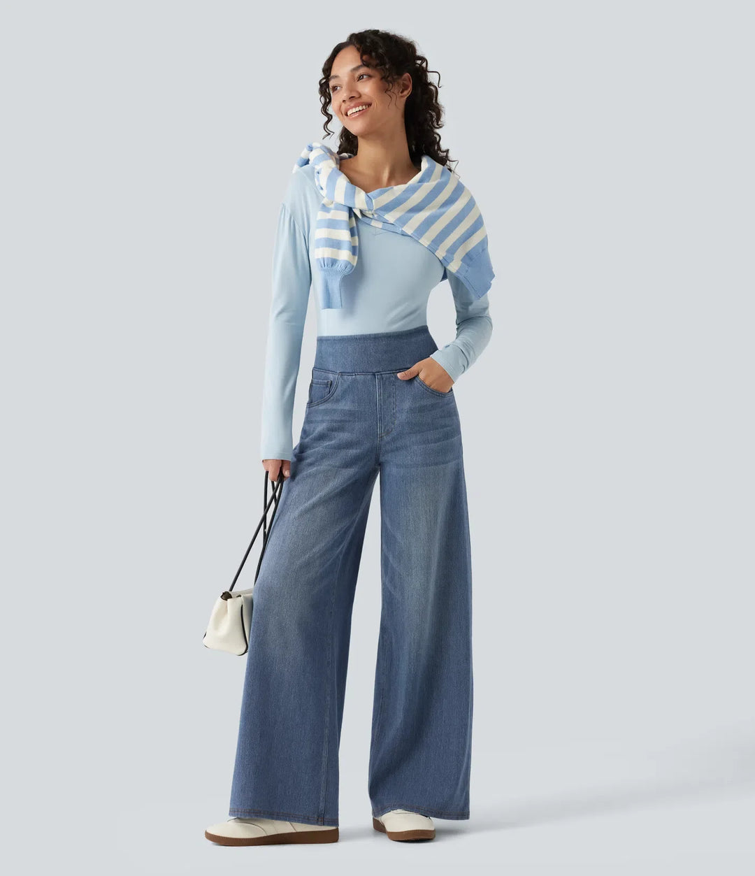 Lyckera Flex denim Heat högmidjad vida ben vardagsjeans med fickor