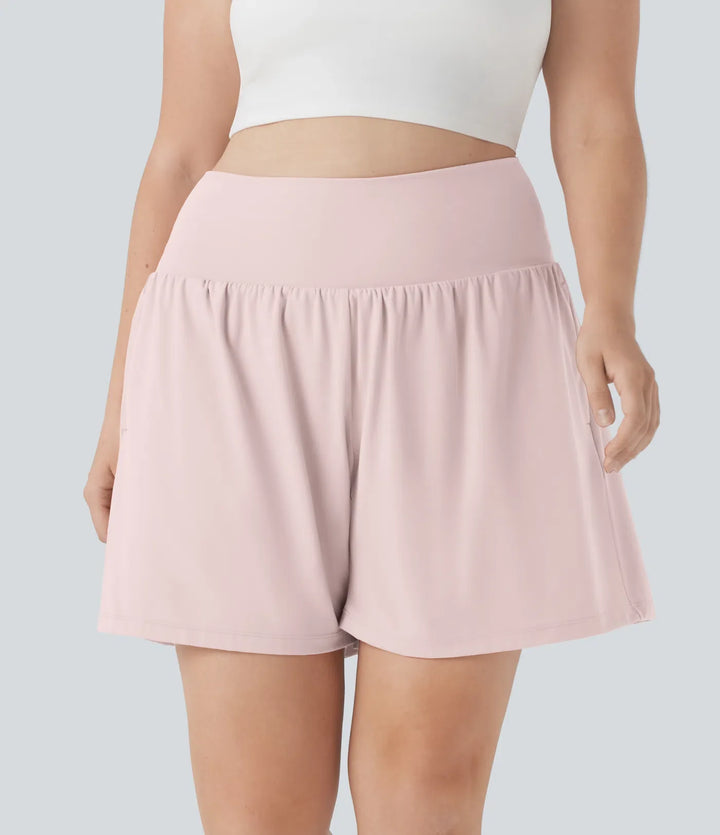 SoftlyZero luftig superhög midja 2-i-1 InstantCool yoga plusstorlek shorts 7" med fickor