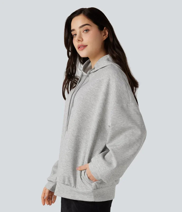 Med huva långärmad vardaglig sweatshirt med fickor