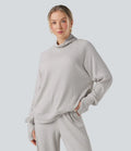 Hög hals långärmad tumhål oversized våffelstruktur vardaglig sweatshirt med fickor